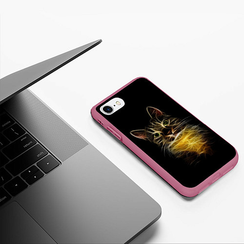 Чехол iPhone 7/8 матовый Дымчато-световой кот / 3D-Малиновый – фото 3