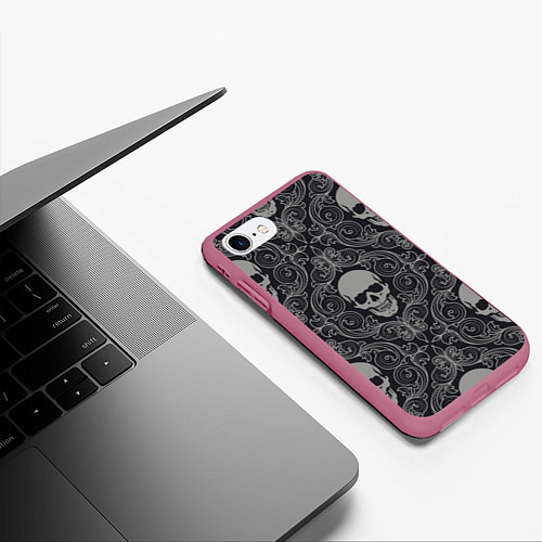 Чехол iPhone 7/8 матовый Skulls / 3D-Малиновый – фото 3