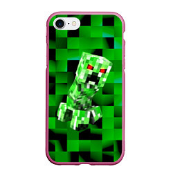 Чехол iPhone 7/8 матовый Minecraft creeper, цвет: 3D-малиновый