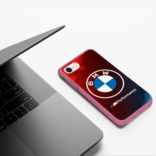 Чехол iPhone 7/8 матовый BMW БМВ / 3D-Малиновый – фото 3