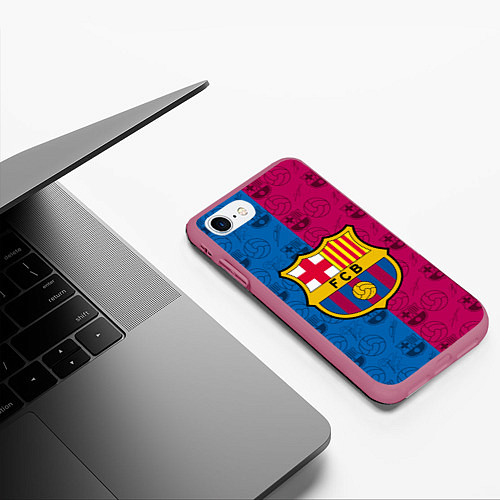 Чехол iPhone 7/8 матовый FC BARCELONA / 3D-Малиновый – фото 3