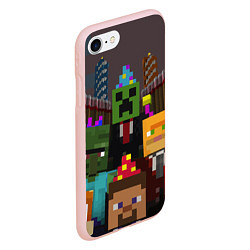 Чехол iPhone 7/8 матовый Minecraft - characters - video game, цвет: 3D-светло-розовый — фото 2