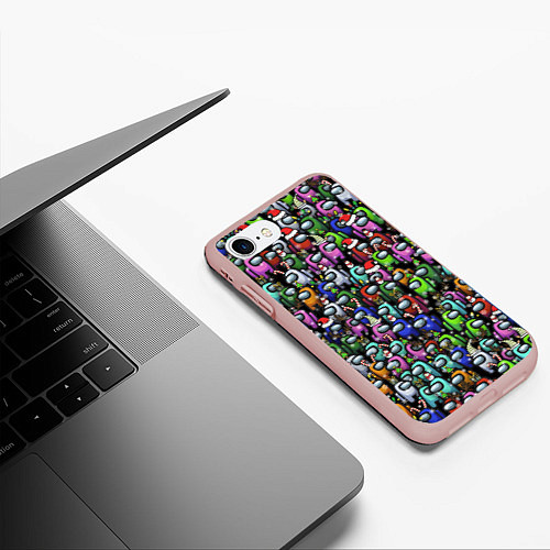 Чехол iPhone 7/8 матовый Among Us С Новым Годом! / 3D-Светло-розовый – фото 3