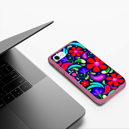Чехол iPhone 7/8 матовый Flower$$$ / 3D-Малиновый – фото 3