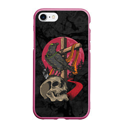 Чехол iPhone 7/8 матовый Ворона и череп, цвет: 3D-малиновый