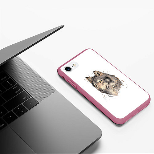 Чехол iPhone 7/8 матовый Волк / 3D-Малиновый – фото 3