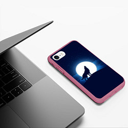 Чехол iPhone 7/8 матовый Воющий на луну, цвет: 3D-малиновый — фото 2