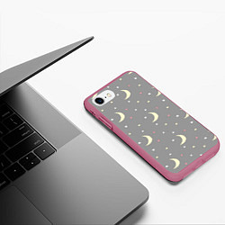 Чехол iPhone 7/8 матовый Луна и звезды, цвет: 3D-малиновый — фото 2