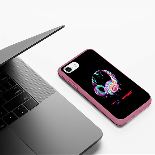 Чехол iPhone 7/8 матовый Потекшие наушники / 3D-Малиновый – фото 3