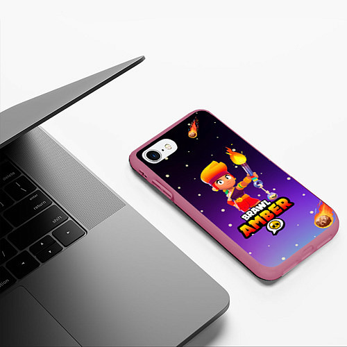 Чехол iPhone 7/8 матовый BRAWL STARS AMBER / 3D-Малиновый – фото 3