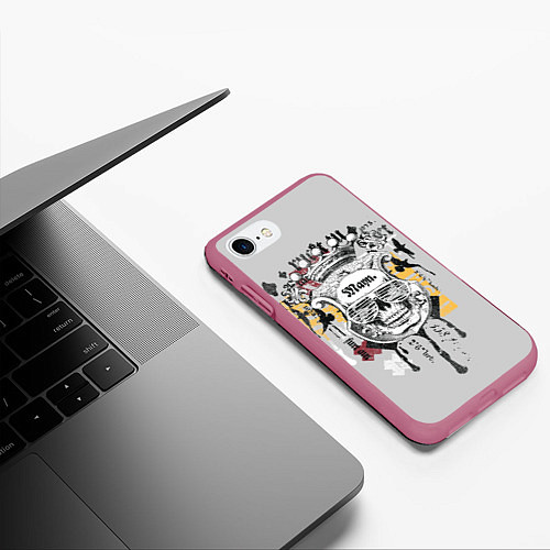 Чехол iPhone 7/8 матовый Череп в очках / 3D-Малиновый – фото 3