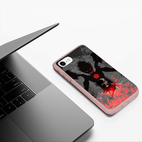 Чехол iPhone 7/8 матовый Черный клевер / 3D-Светло-розовый – фото 3