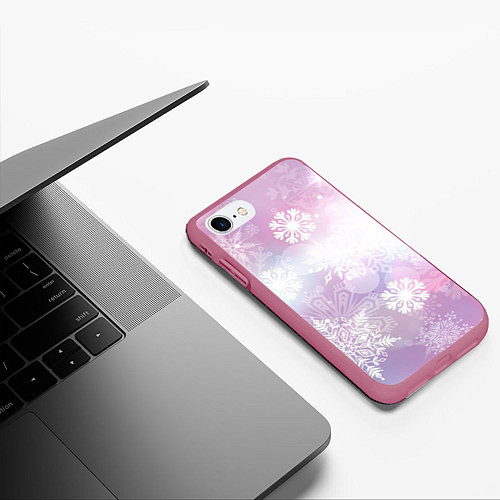 Чехол iPhone 7/8 матовый Снежинки / 3D-Малиновый – фото 3