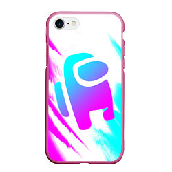 Чехол iPhone 7/8 матовый AMONG US - NEON, цвет: 3D-малиновый