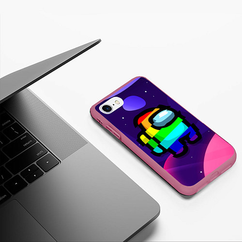 Чехол iPhone 7/8 матовый AMONG US - RAINBOW SPACE / 3D-Малиновый – фото 3