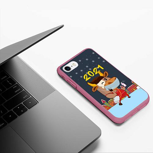 Чехол iPhone 7/8 матовый Коронавирусный Новый Год / 3D-Малиновый – фото 3