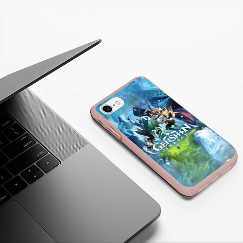 Чехол iPhone 7/8 матовый Genshin Impact / 3D-Светло-розовый – фото 3