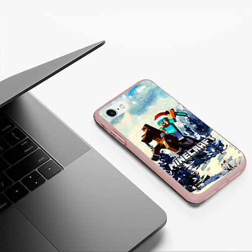 Чехол iPhone 7/8 матовый Зимний Майнкрафт / 3D-Светло-розовый – фото 3