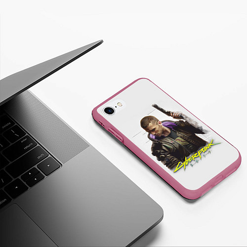 Чехол iPhone 7/8 матовый Киберпанк 2077 / 3D-Малиновый – фото 3