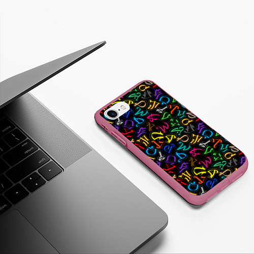 Чехол iPhone 7/8 матовый Граффити алфавита / 3D-Малиновый – фото 3