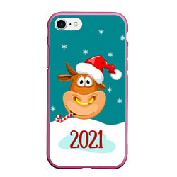 Чехол iPhone 7/8 матовый 2021 Год быка, цвет: 3D-малиновый