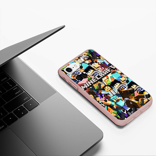 Чехол iPhone 7/8 матовый MINECRAFT / 3D-Светло-розовый – фото 3