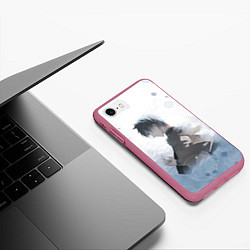 Чехол iPhone 7/8 матовый Черный клевер, цвет: 3D-малиновый — фото 2