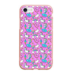 Чехол iPhone 7/8 матовый Единороги и пончики, цвет: 3D-светло-розовый