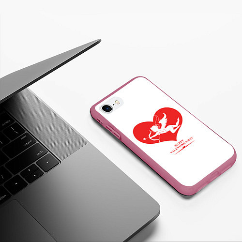 Чехол iPhone 7/8 матовый Happy Valentines Day / 3D-Малиновый – фото 3