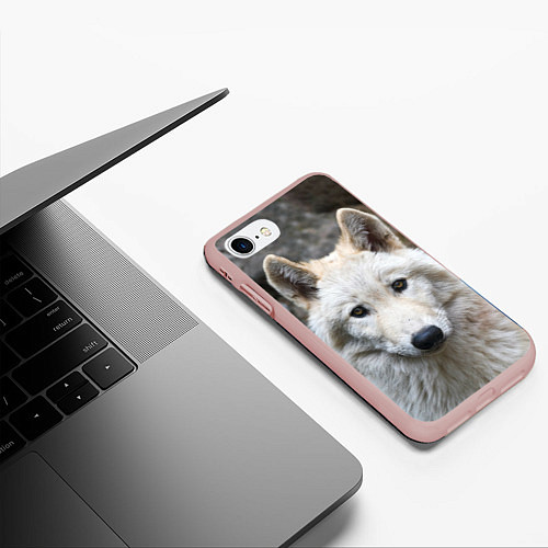 Чехол iPhone 7/8 матовый Волк / 3D-Светло-розовый – фото 3