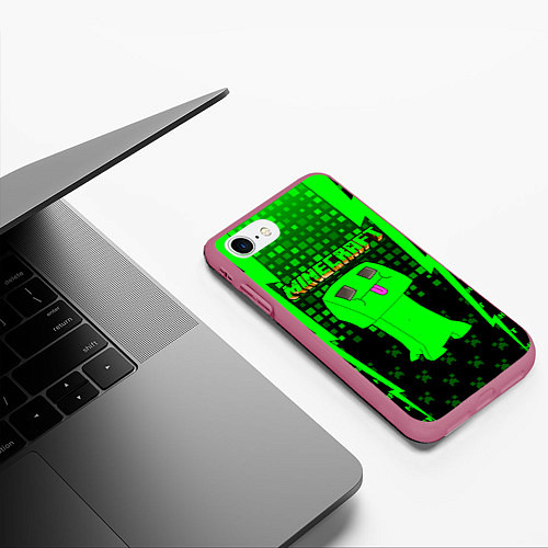 Чехол iPhone 7/8 матовый Minecraft / 3D-Малиновый – фото 3