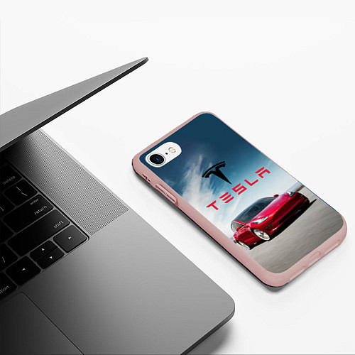 Чехол iPhone 7/8 матовый Tesla Model 3 / 3D-Светло-розовый – фото 3