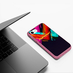 Чехол iPhone 7/8 матовый CYBERPUNK 2077 CITY, цвет: 3D-малиновый — фото 2