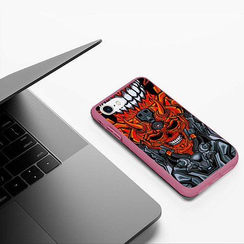Чехол iPhone 7/8 матовый CyberSkull / 3D-Малиновый – фото 3