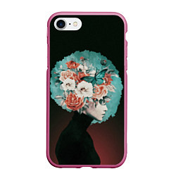 Чехол iPhone 7/8 матовый Girl in flowers, цвет: 3D-малиновый