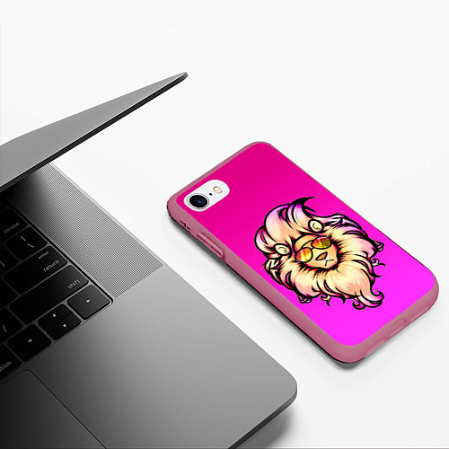 Чехол iPhone 7/8 матовый Модный лев в очках / 3D-Малиновый – фото 3