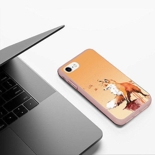 Чехол iPhone 7/8 матовый Акварельная лиса задумчивости / 3D-Светло-розовый – фото 3