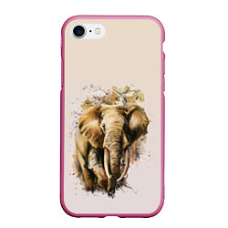 Чехол iPhone 7/8 матовый Акварельный слон брызги, цвет: 3D-малиновый