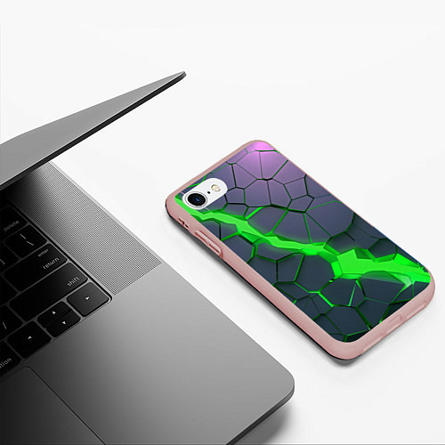 Чехол iPhone 7/8 матовый ЗЕЛЕНЫЙ РАЗЛОМ 3Д РАЗЛОМ / 3D-Светло-розовый – фото 3