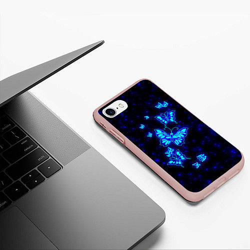 Чехол iPhone 7/8 матовый Неоновые бабочки / 3D-Светло-розовый – фото 3