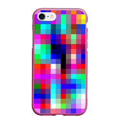 Чехол iPhone 7/8 матовый РАЗНОЦВЕТНЫЕ ПИКСЕЛИ КУБЫ, цвет: 3D-малиновый
