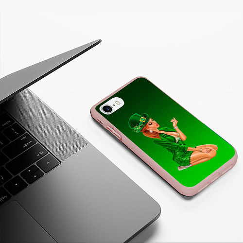 Чехол iPhone 7/8 матовый Девушка лепрекон в зеленом / 3D-Светло-розовый – фото 3