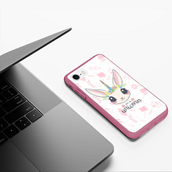 Чехол iPhone 7/8 матовый Кролик-единорог, цвет: 3D-малиновый — фото 2