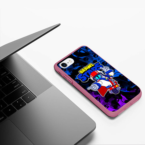 Чехол iPhone 7/8 матовый Brawl StarsSuperstar Stu / 3D-Малиновый – фото 3