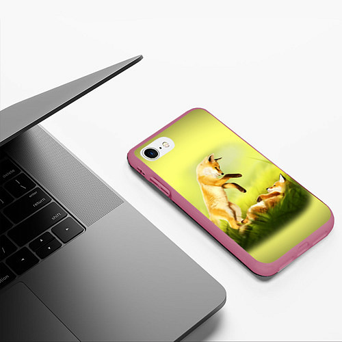 Чехол iPhone 7/8 матовый Лисята / 3D-Малиновый – фото 3