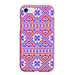 Чехол iPhone 7/8 матовый Русские народные узоры, цвет: 3D-малиновый