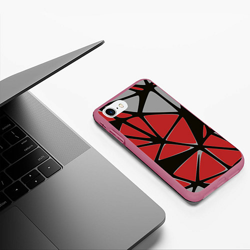 Чехол iPhone 7/8 матовый Треугольники / 3D-Малиновый – фото 3