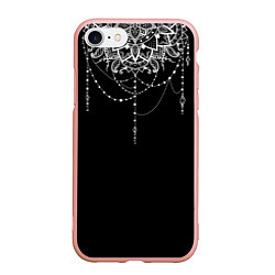 Чехол iPhone 7/8 матовый Белая Мандала, цвет: 3D-светло-розовый