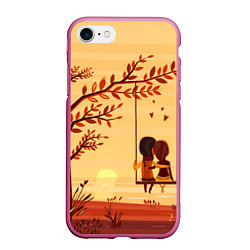 Чехол iPhone 7/8 матовый Романтика Пара на качелях, цвет: 3D-малиновый