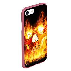 Чехол iPhone 7/8 матовый Огненный череп, цвет: 3D-малиновый — фото 2